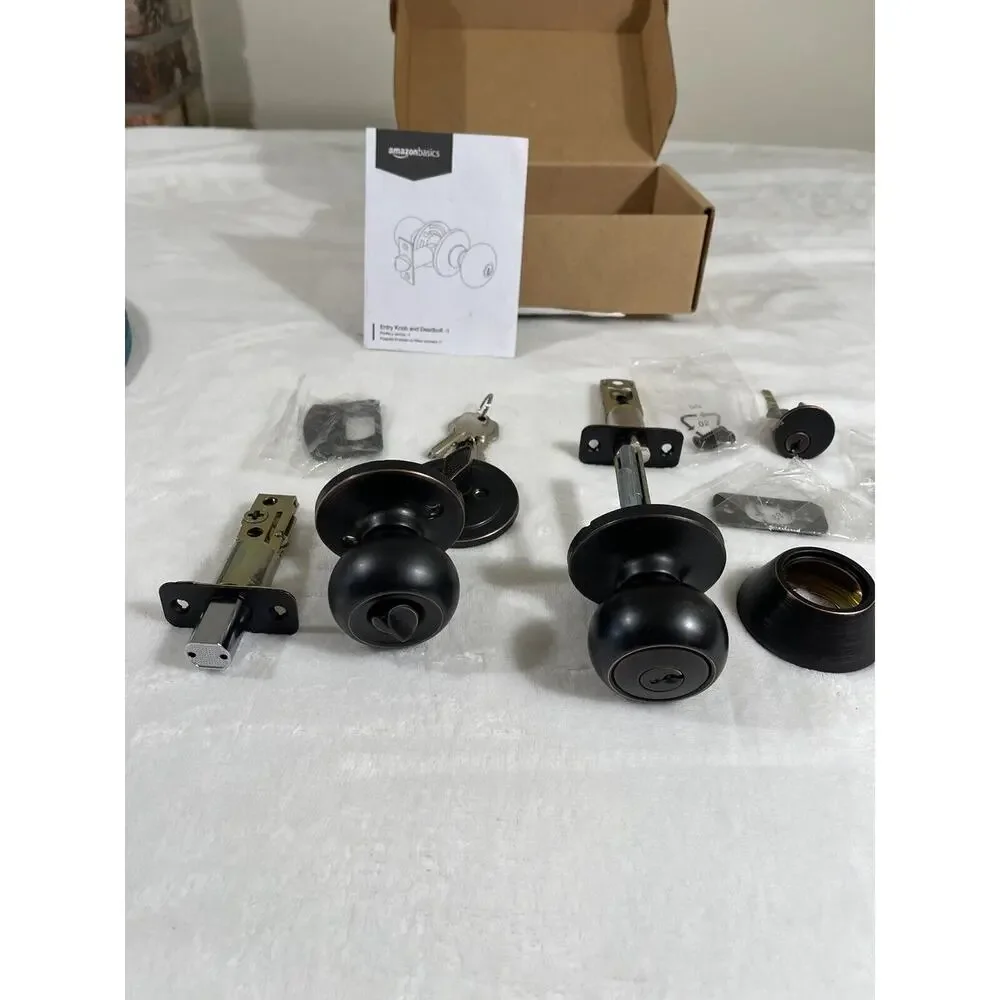 Amazon Basics Exterior Door Knob Lock & Deadbolt Oil Rubbed‎ Coastal Bronze